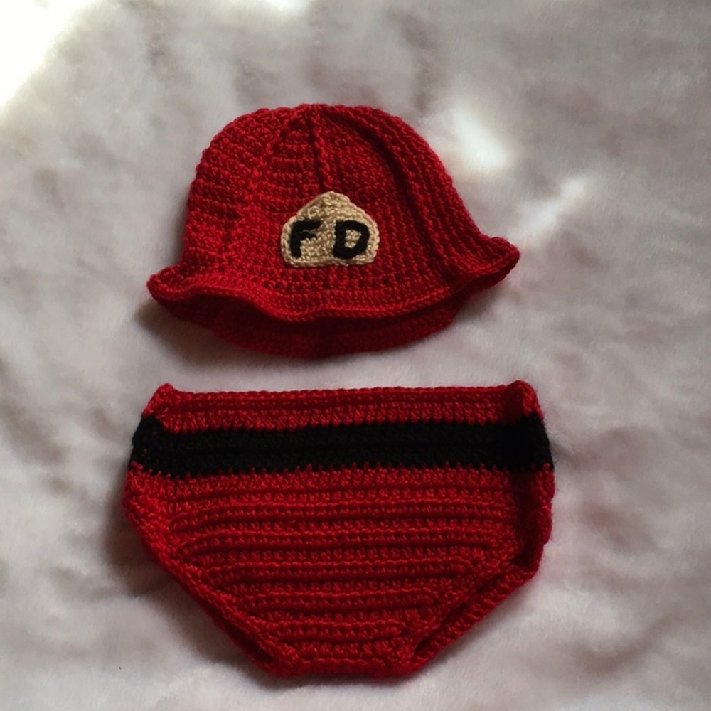 NWOT Hand Crocheted Firefighter Newborn Photo Prop
